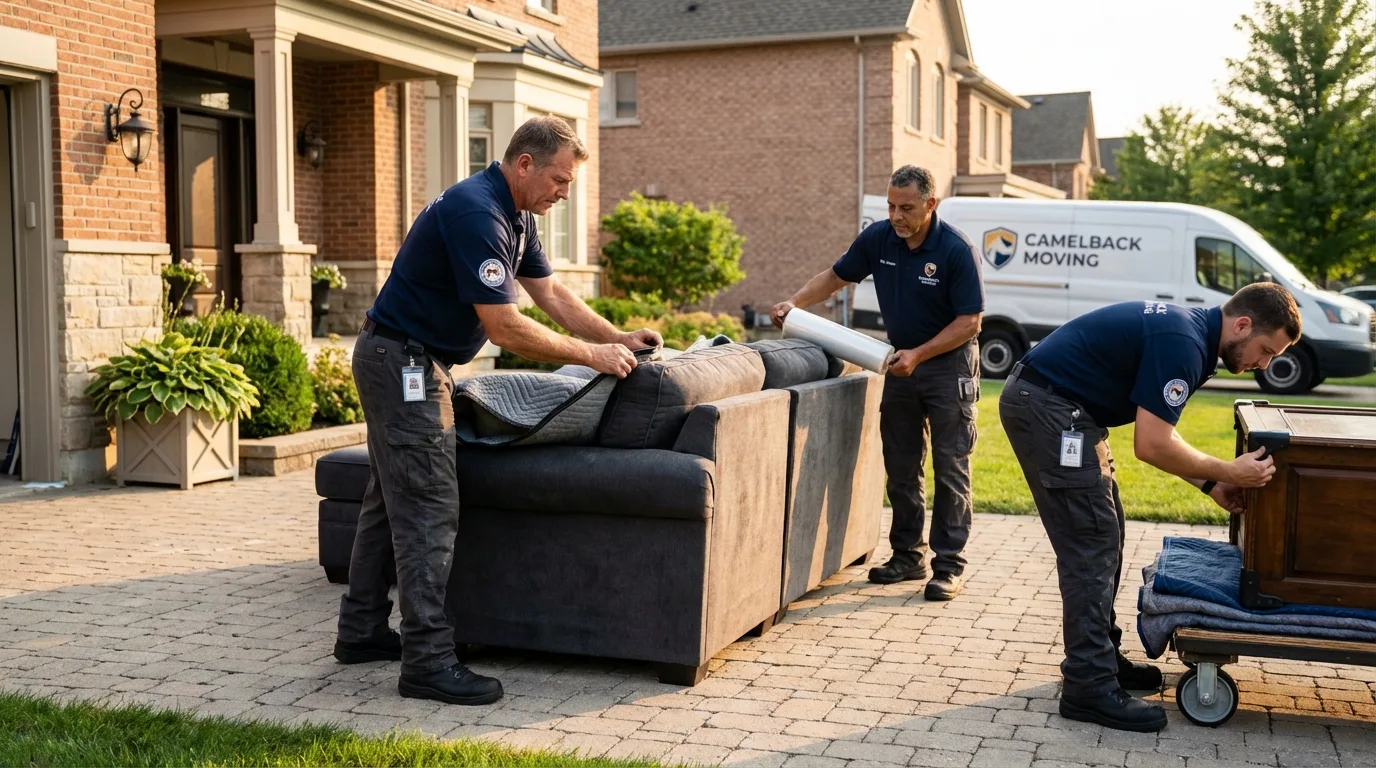 Large estate moving crew wrapping furniture in Mohall, ND